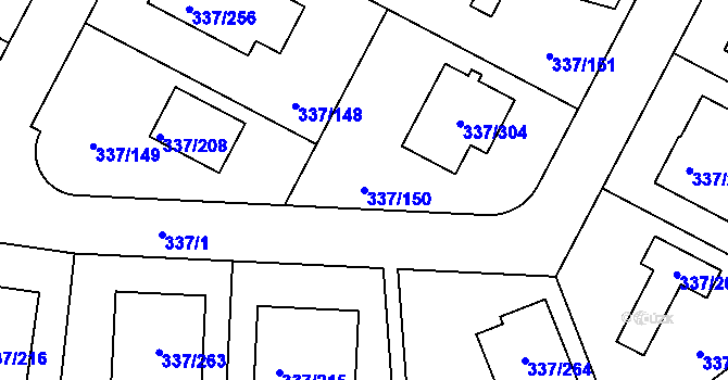 Parcela st. 337/150 v KÚ Levín u Berouna, Katastrální mapa
