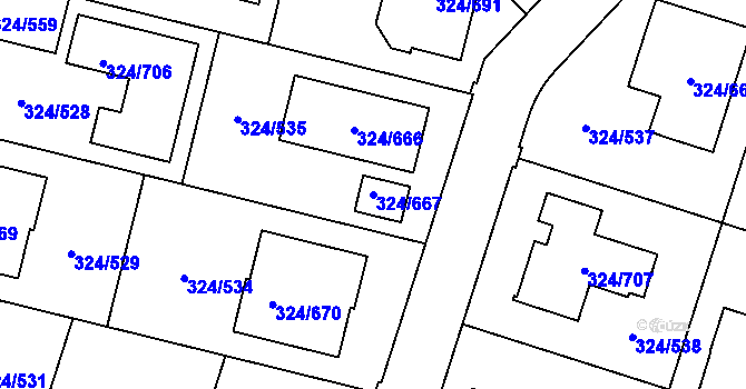 Parcela st. 324/667 v KÚ Levín u Berouna, Katastrální mapa