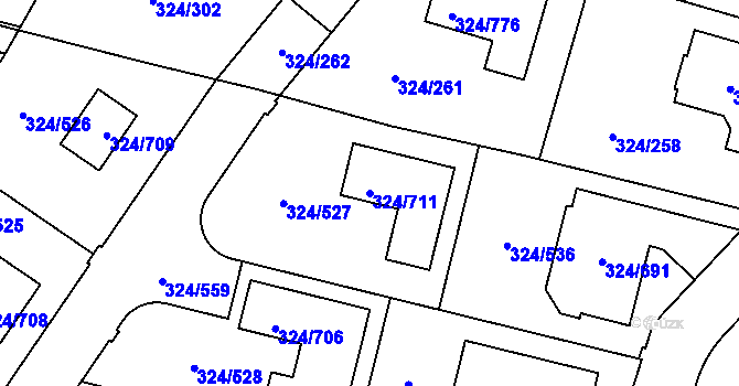 Parcela st. 324/711 v KÚ Levín u Berouna, Katastrální mapa