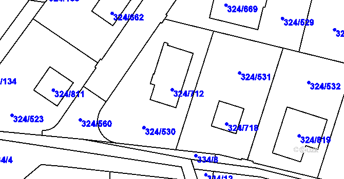 Parcela st. 324/712 v KÚ Levín u Berouna, Katastrální mapa