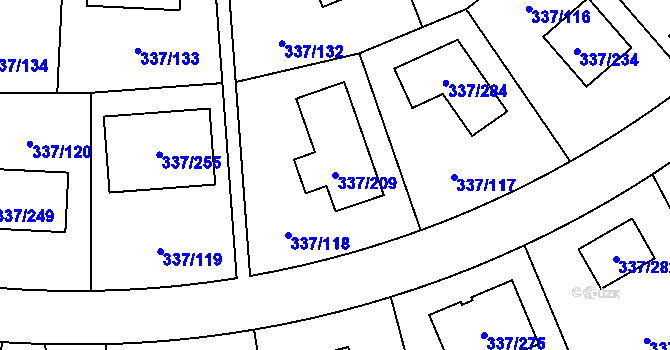 Parcela st. 337/209 v KÚ Levín u Berouna, Katastrální mapa