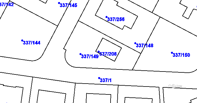 Parcela st. 337/208 v KÚ Levín u Berouna, Katastrální mapa