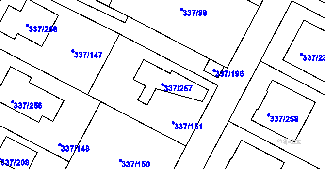Parcela st. 337/257 v KÚ Levín u Berouna, Katastrální mapa
