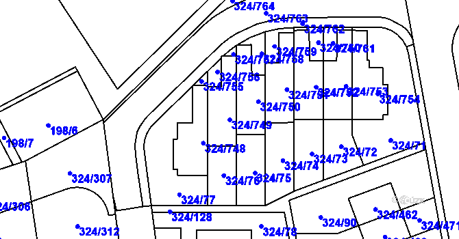 Parcela st. 324/749 v KÚ Levín u Berouna, Katastrální mapa