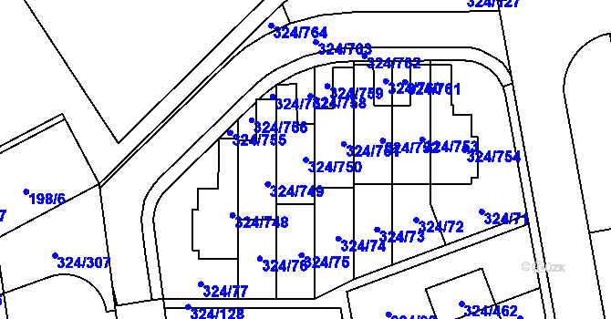 Parcela st. 324/750 v KÚ Levín u Berouna, Katastrální mapa