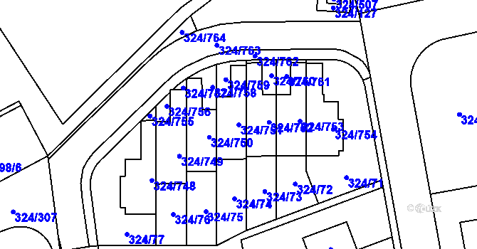 Parcela st. 324/751 v KÚ Levín u Berouna, Katastrální mapa