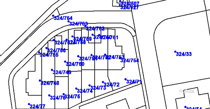 Parcela st. 324/753 v KÚ Levín u Berouna, Katastrální mapa