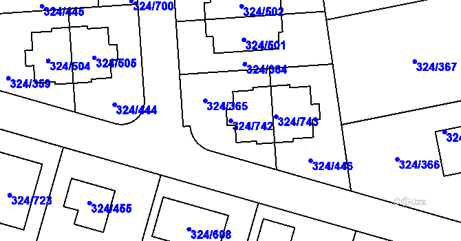 Parcela st. 324/742 v KÚ Levín u Berouna, Katastrální mapa