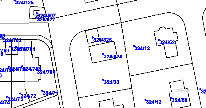 Parcela st. 324/824 v KÚ Levín u Berouna, Katastrální mapa