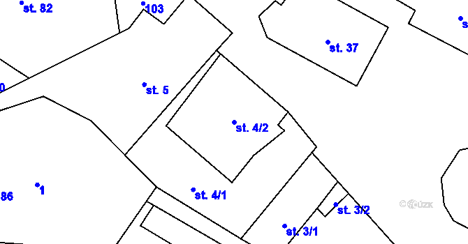 Parcela st. 4/2 v KÚ Levín u Litoměřic, Katastrální mapa
