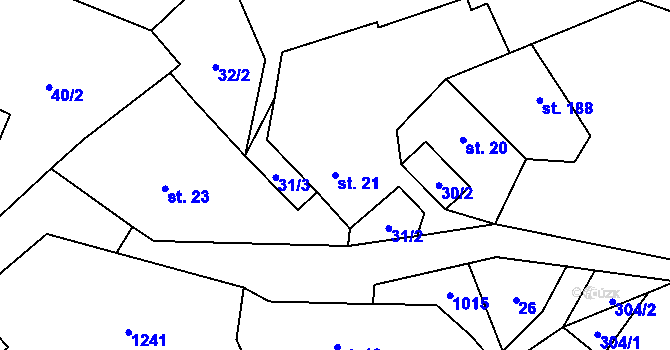 Parcela st. 21 v KÚ Levín u Litoměřic, Katastrální mapa
