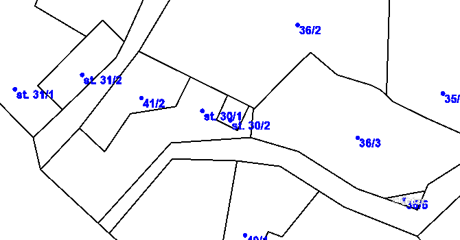 Parcela st. 30/2 v KÚ Levín u Litoměřic, Katastrální mapa