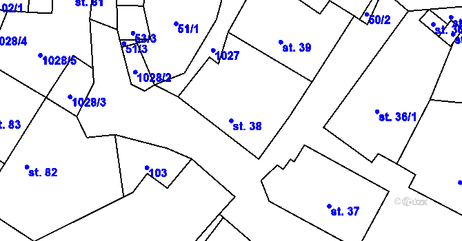 Parcela st. 38 v KÚ Levín u Litoměřic, Katastrální mapa