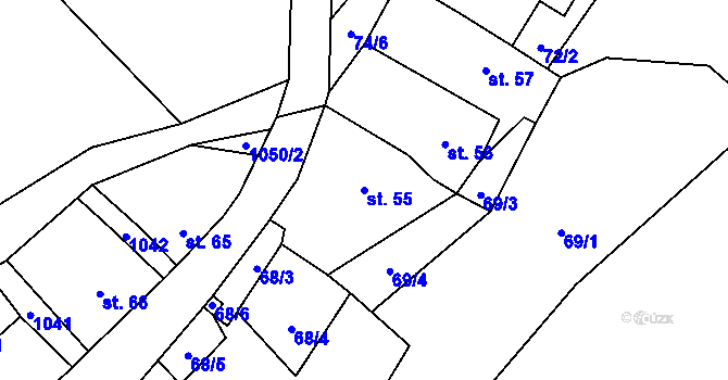 Parcela st. 55 v KÚ Levín u Litoměřic, Katastrální mapa