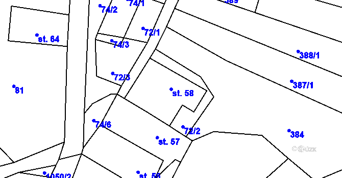 Parcela st. 58 v KÚ Levín u Litoměřic, Katastrální mapa