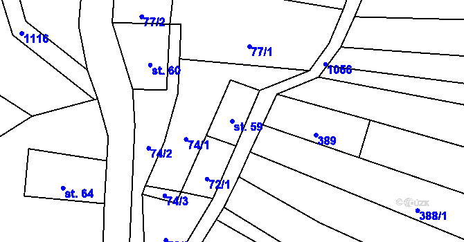 Parcela st. 59 v KÚ Levín u Litoměřic, Katastrální mapa