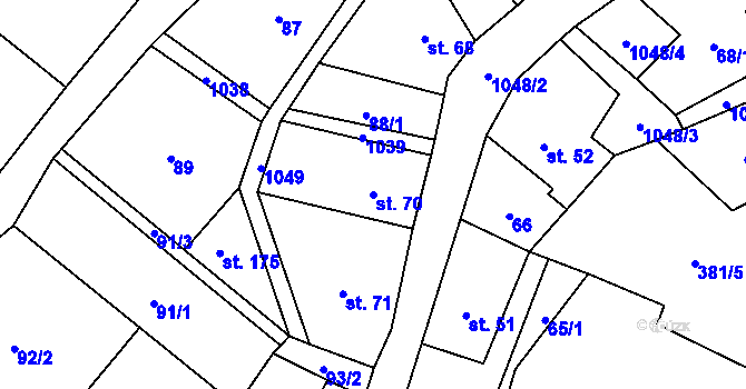 Parcela st. 70 v KÚ Levín u Litoměřic, Katastrální mapa