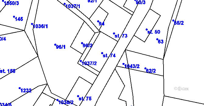 Parcela st. 74 v KÚ Levín u Litoměřic, Katastrální mapa