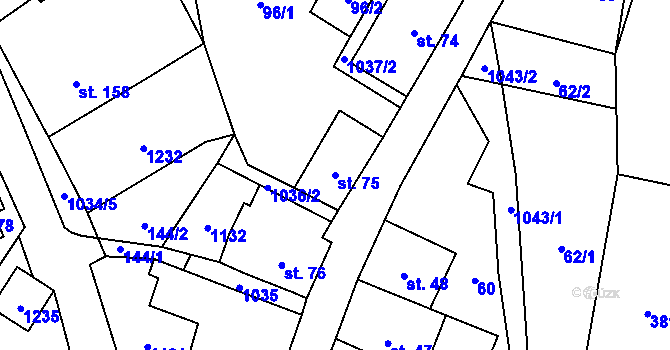 Parcela st. 75 v KÚ Levín u Litoměřic, Katastrální mapa