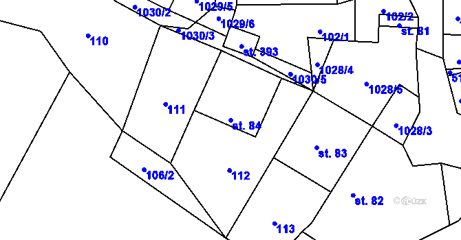 Parcela st. 84 v KÚ Levín u Litoměřic, Katastrální mapa