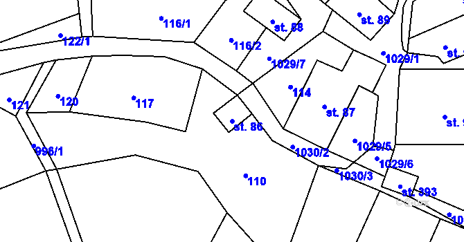 Parcela st. 86 v KÚ Levín u Litoměřic, Katastrální mapa