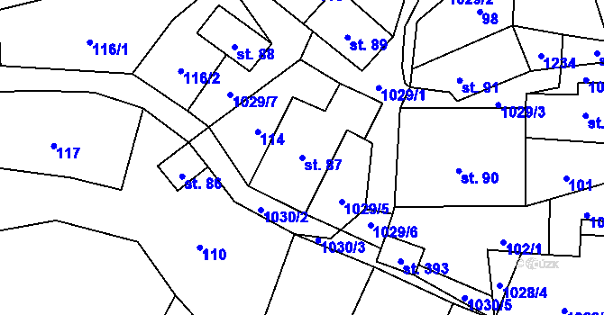 Parcela st. 87 v KÚ Levín u Litoměřic, Katastrální mapa