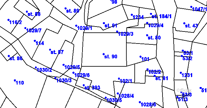 Parcela st. 90 v KÚ Levín u Litoměřic, Katastrální mapa