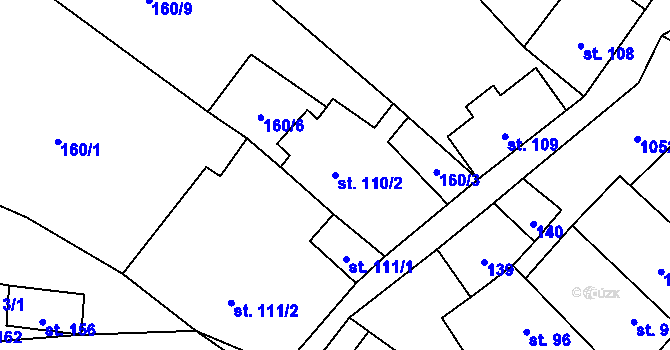 Parcela st. 110/2 v KÚ Levín u Litoměřic, Katastrální mapa