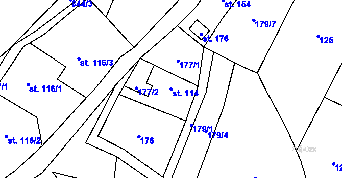 Parcela st. 114 v KÚ Levín u Litoměřic, Katastrální mapa