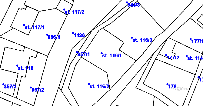 Parcela st. 116/1 v KÚ Levín u Litoměřic, Katastrální mapa