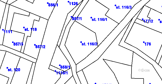 Parcela st. 116/2 v KÚ Levín u Litoměřic, Katastrální mapa