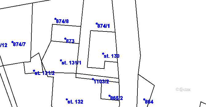 Parcela st. 130 v KÚ Levín u Litoměřic, Katastrální mapa