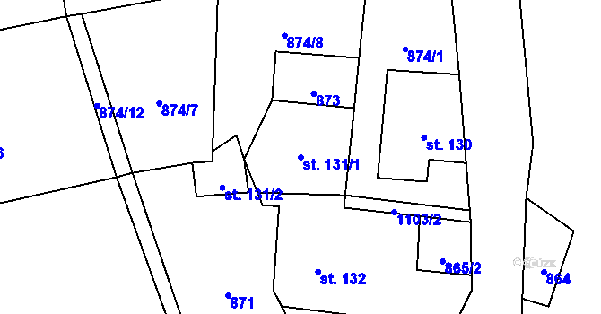 Parcela st. 131/1 v KÚ Levín u Litoměřic, Katastrální mapa