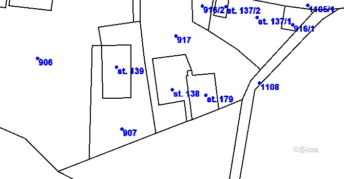 Parcela st. 138 v KÚ Levín u Litoměřic, Katastrální mapa