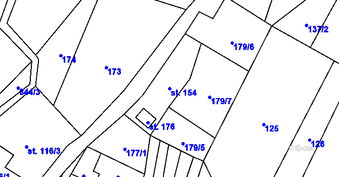 Parcela st. 154 v KÚ Levín u Litoměřic, Katastrální mapa