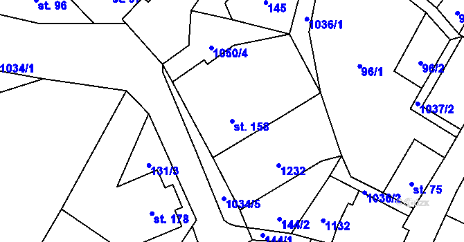 Parcela st. 158 v KÚ Levín u Litoměřic, Katastrální mapa