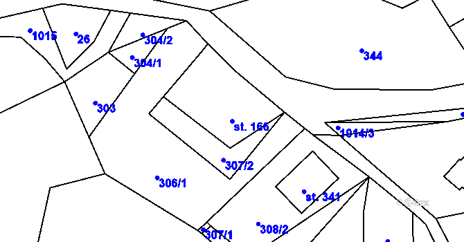 Parcela st. 166 v KÚ Levín u Litoměřic, Katastrální mapa