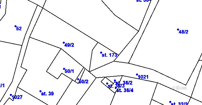 Parcela st. 173 v KÚ Levín u Litoměřic, Katastrální mapa