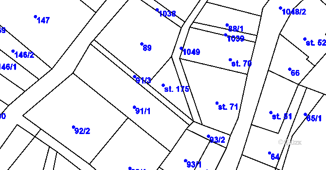 Parcela st. 175 v KÚ Levín u Litoměřic, Katastrální mapa