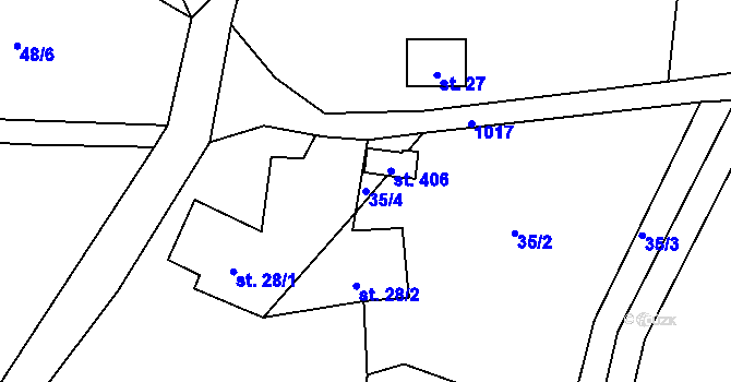 Parcela st. 35/4 v KÚ Levín u Litoměřic, Katastrální mapa