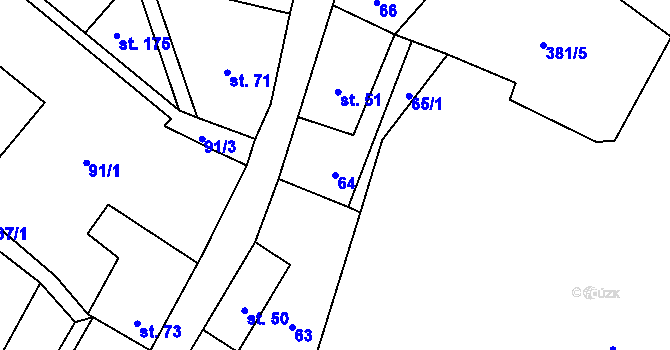 Parcela st. 64 v KÚ Levín u Litoměřic, Katastrální mapa