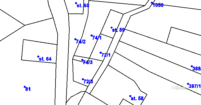 Parcela st. 72/1 v KÚ Levín u Litoměřic, Katastrální mapa