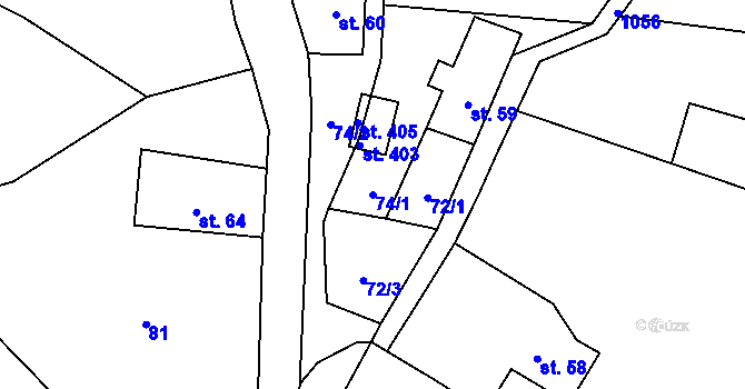 Parcela st. 74/1 v KÚ Levín u Litoměřic, Katastrální mapa