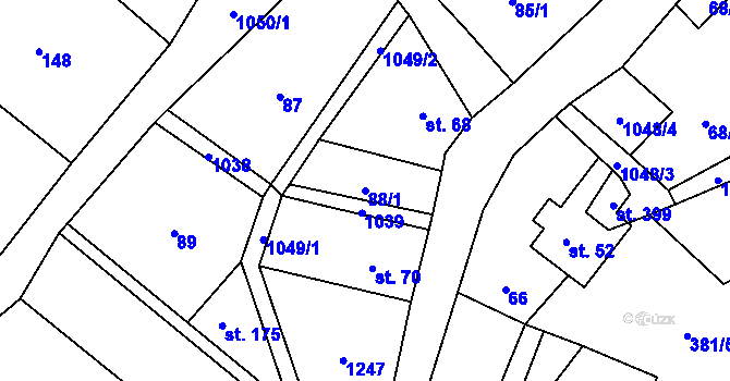 Parcela st. 88/1 v KÚ Levín u Litoměřic, Katastrální mapa