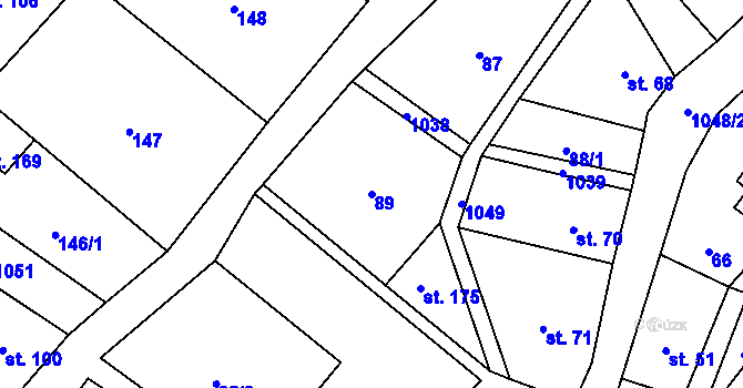 Parcela st. 89 v KÚ Levín u Litoměřic, Katastrální mapa