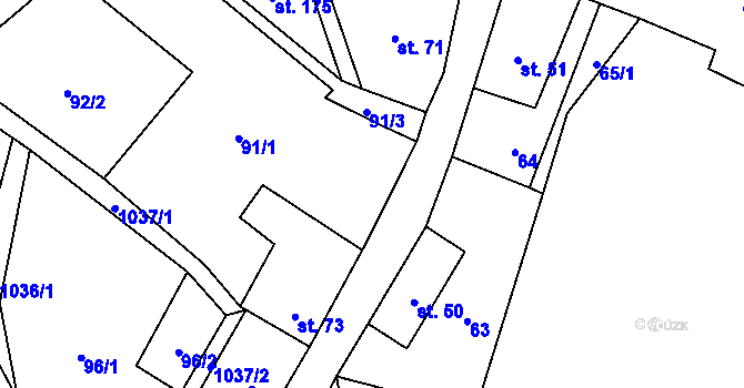 Parcela st. 93/3 v KÚ Levín u Litoměřic, Katastrální mapa