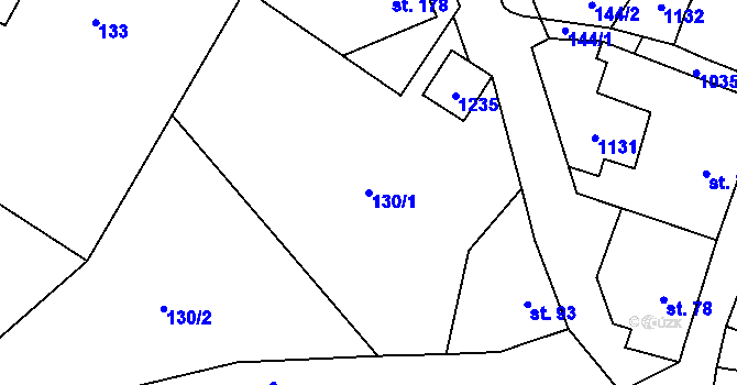 Parcela st. 130/1 v KÚ Levín u Litoměřic, Katastrální mapa