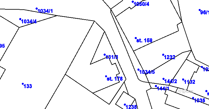 Parcela st. 131/3 v KÚ Levín u Litoměřic, Katastrální mapa