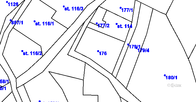 Parcela st. 176 v KÚ Levín u Litoměřic, Katastrální mapa