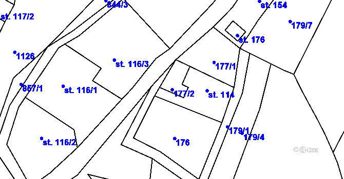 Parcela st. 177/2 v KÚ Levín u Litoměřic, Katastrální mapa